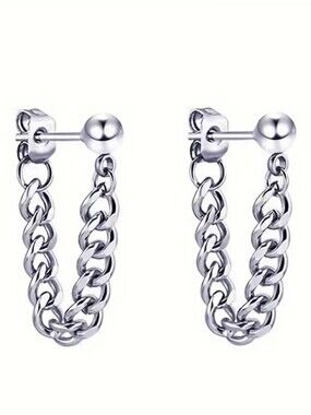 NEW! Minimalist Delicate Silver Plated Double Chain Drop Stud Earrings
